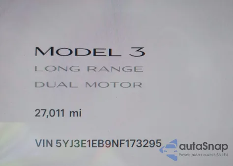 2022 Tesla Model 3 Long Range Dual Motor All-Wheel Drive from USA, damaged, VIN 5YJ3E1EB9NF173295